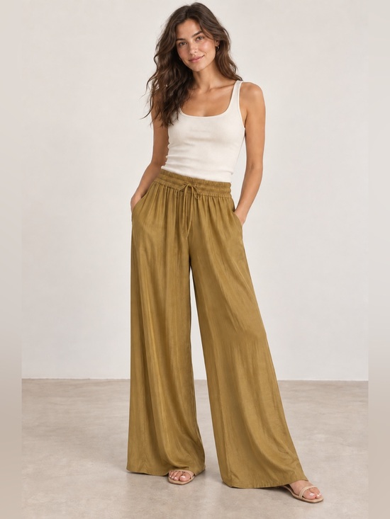 Maison D' Amelie Pants - Maison d’Amélie Silky Wide Leg Palazzo Pants Gold Size S – NWOT